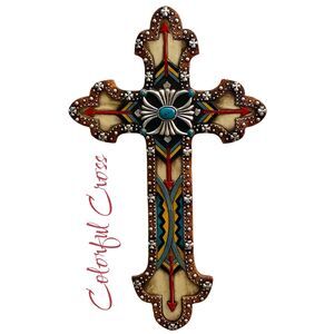 NWOT 14” Colorful Southwestern Style Native Aztec Wall Cross